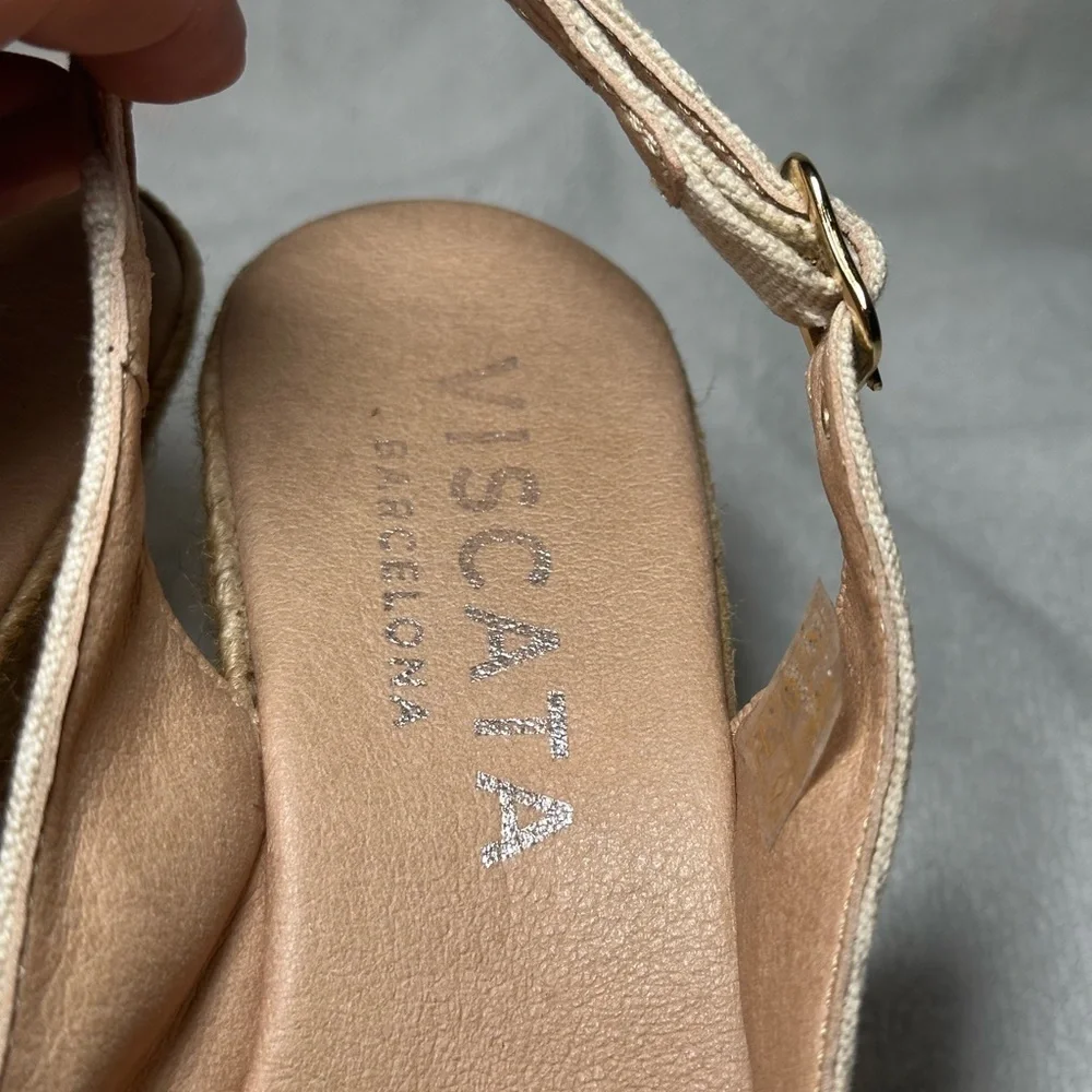 VISCATA Barcelona Palomera Canvas Slingback Buckle Wedge Espadrilles Size 39/8